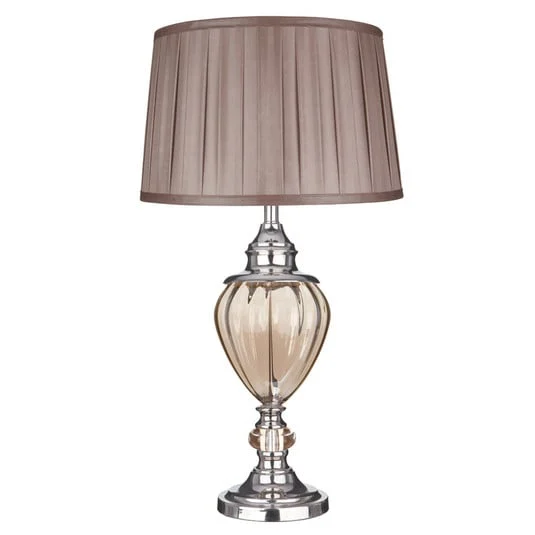 Lámpara de mesa Greyson, pantalla textil en marrón