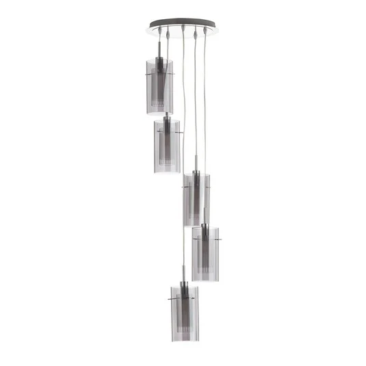 Lámpara colgante Duo 2, vidrio humo/cromo 5 luces