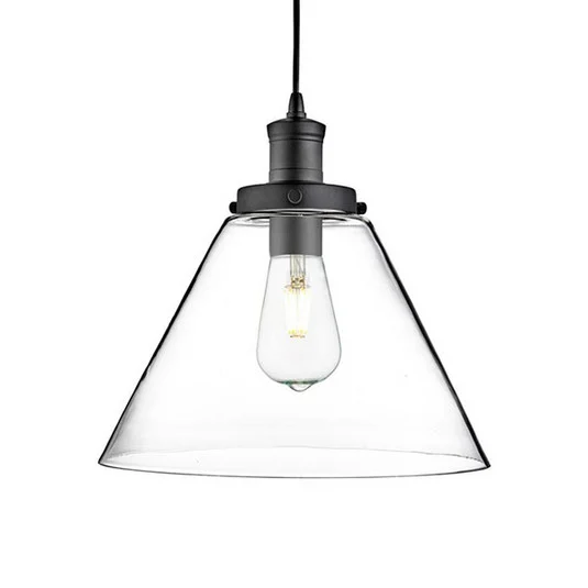 Lámpara colgante pirámide, negra/clara, cristal, Ø 29 cm, E27