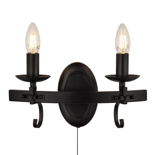 Aplique de pared Cartwheel III, 2 luces, interruptor tirador, metal