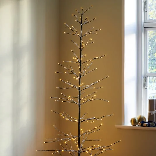 Árbol LED Isaac altura 210cm marrón, blanco nevado