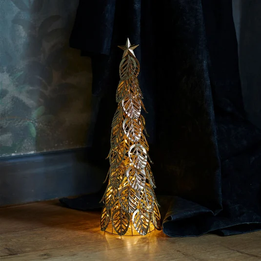 Árbol decorativo LED Kirstine, dorado, altura 43 cm