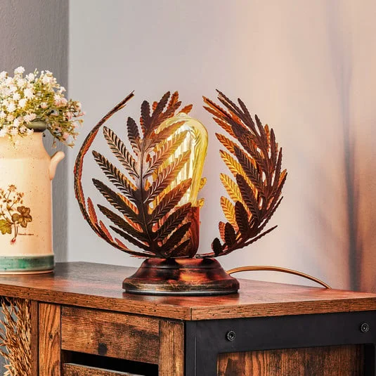 Lámpara de mesa Felce en forma de helecho en bronce, altura 24 cm