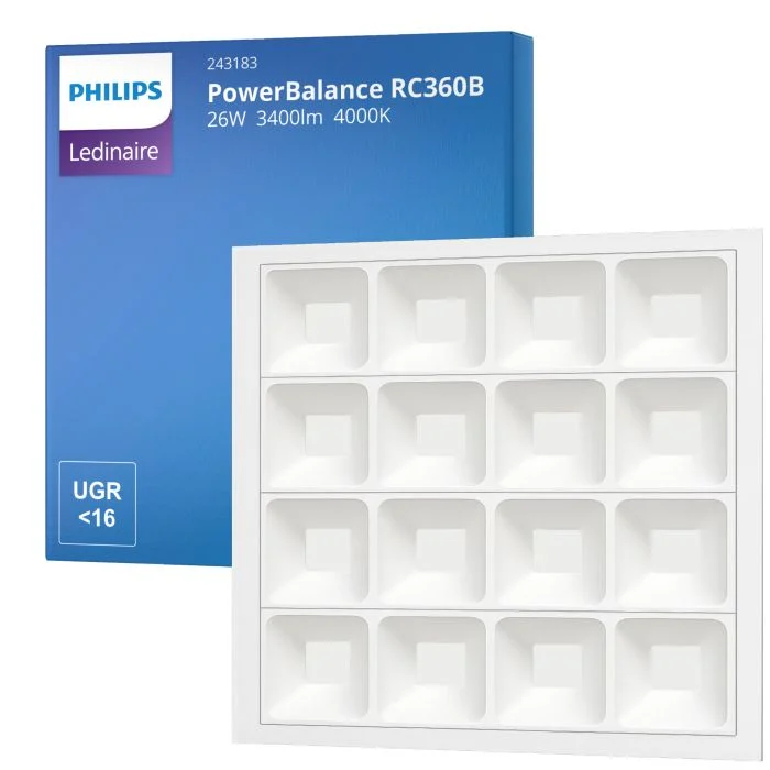 Philips Panel LED PowerBalance RC360B 26W 3400lm - 940 Blanco Frio | 60x60cm - UGR <16 - Mejor reproducción de color - Sensor de movimiento y luz