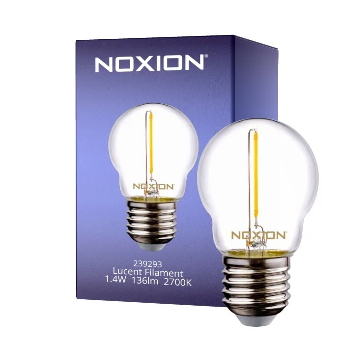 Noxion Lucent con Filamento LED Lustre E27 Esférica con Filamento Clara 1.4W 136lm - 827 Luz muy Cálida | Reemplazo 15W