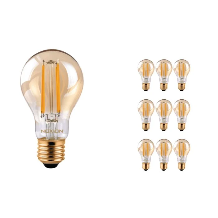 Multipack 10x Noxion Lucent con Filamento LED E27 Pera Clara 8W 630lm - 822 Luz muy Cálida | Regulable - Reemplazo 50W