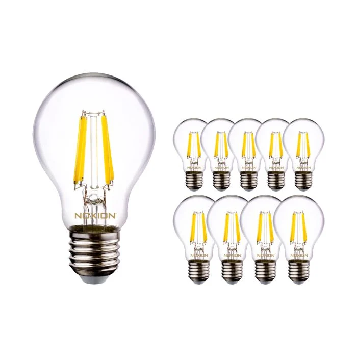 Multipack 10x Noxion Lucent LED E27 Pera con Filamento Clara 8.5W 1055lm - 827 Luz muy Cálida | Regulable - Reemplazo 75W