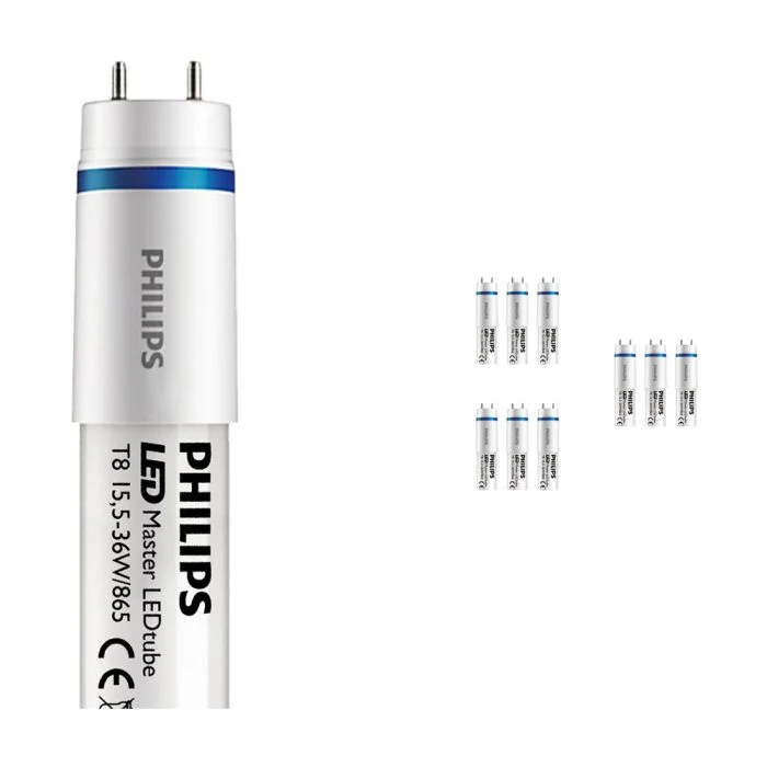 Multipack 10x Philips LED Tube T8 MASTER (EM Mains) Ultra Output 15.5W 2500lm - 865 Luz de Día | 120cm - Reemplazo 36W