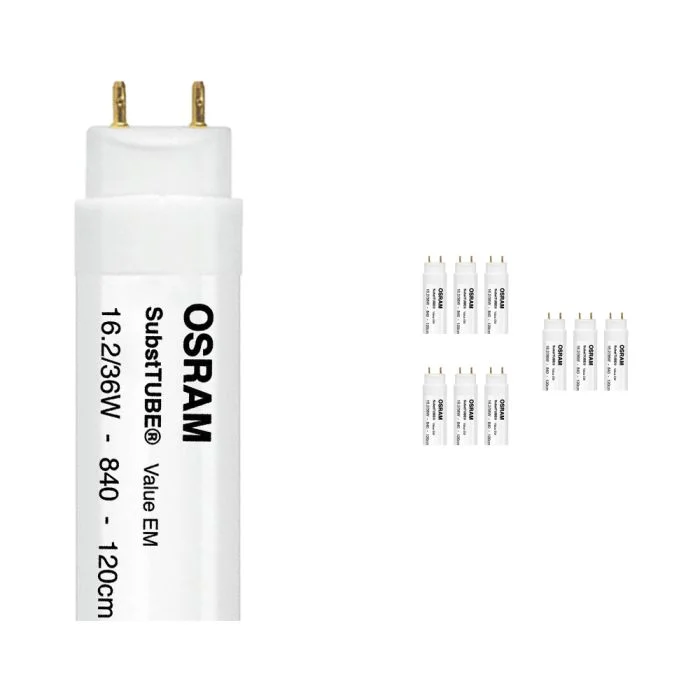 Multipack 10x Osram Tubo LED T8 SubstiTUBE Value (EM/Mains) Standard Output 16.2W 1700lm - 840 Blanco Frio | 120cm - Reemplazo 36W
