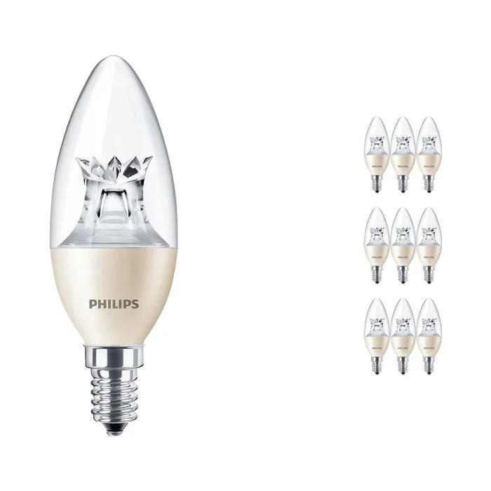 Multipack 10x Philips MASTER LED Vela Corona Clara E14 6W 470lm - 822-827 Dim To Warm | Regulable - Reemplazo 60W