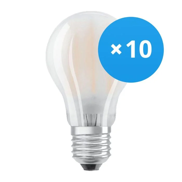 Multipack 10x Ledvance Classic LED E27 Pera con Filamento Mate 6.5W 806lm - 827 Luz muy Cálida | Reemplazo 60W