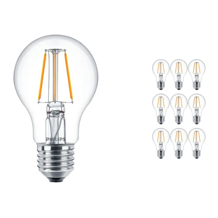 Multipack 10x Philips Classic LED Bulbo E27 Pera Clara 4.3W 470lm - 827 Luz muy Cálida | Reemplazo 40W