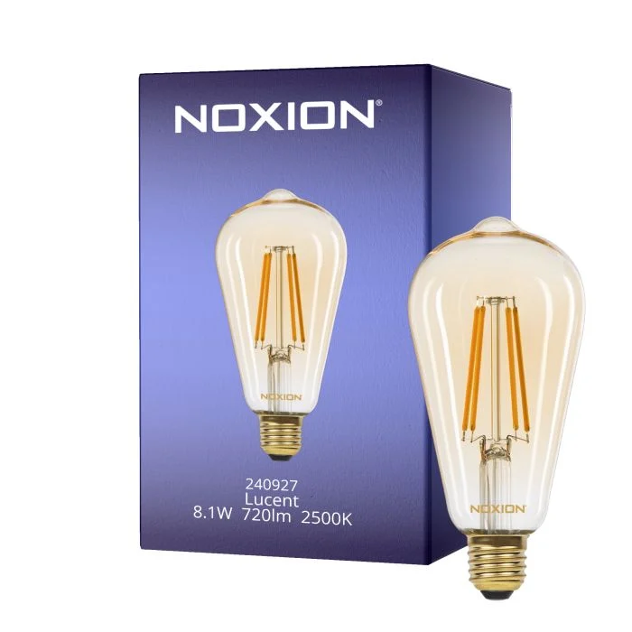 Noxion Lucent LED E27 Edison con Filamento Ámbar 8.1W 720lm - 825 Luz muy Cálida | Regulable - Reemplazo 60W