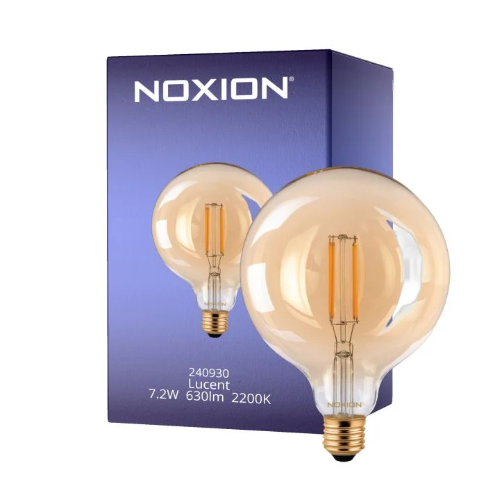 Noxion Lucent LED E27 Globe con Filamento Ámbar 125mm 7.2W 630lm - 822 Luz muy Cálida | Reemplazo 60W