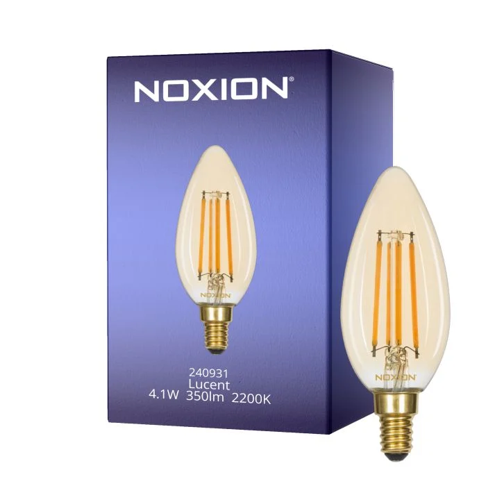 Noxion Lucent LED E14 Vela con Filamento Ámbar 4.1W 350lm - 822 Luz muy Cálida | Regulable - Reemplazo 40W
