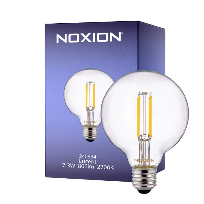 Noxion Lucent LED E27 Globe con Filamento Clara 95mm 7.3W 806lm - 827 Luz muy Cálida | Reemplazo 60W