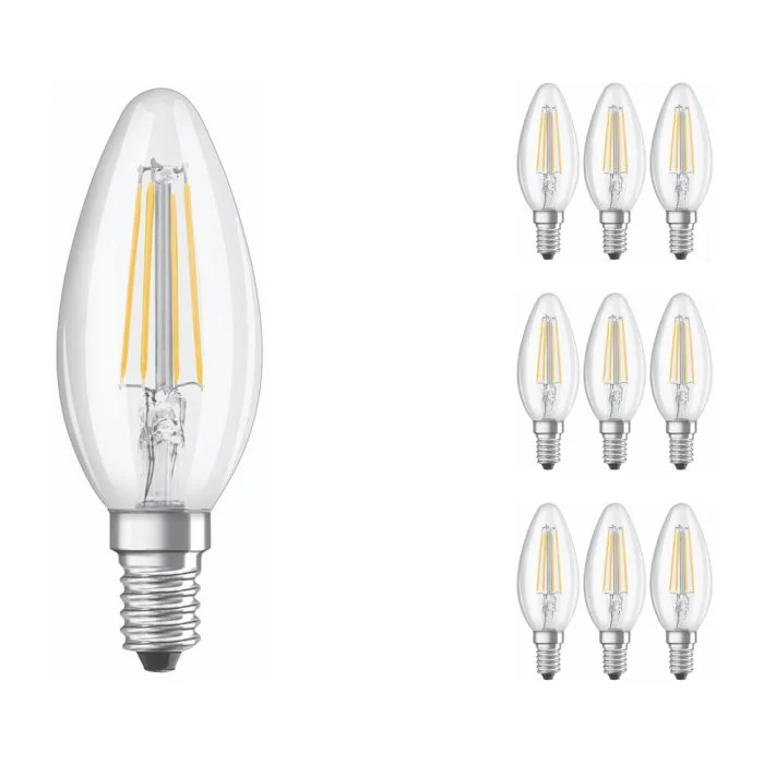 Multipack 10x Ledvance Classic LED E14 Vela con Filamento Clara 4W 470lm - 827 Luz muy Cálida | Reemplazo 40W