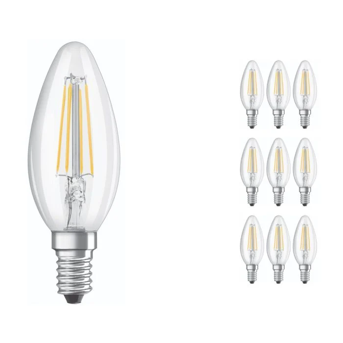 Multipack 10x Ledvance Classic LED E14 Vela con Filamento Clara 4W 470lm - 840 Blanco Frio | Reemplazo 40W