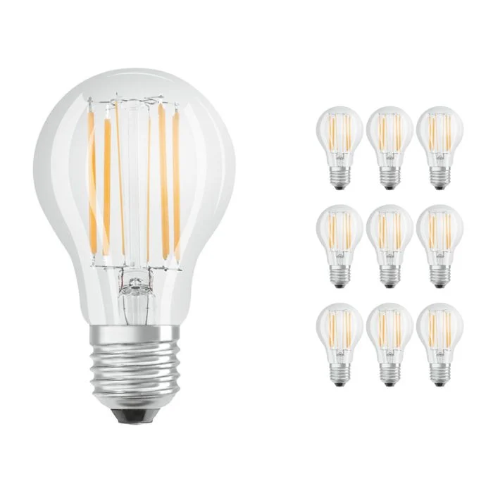 Multipack 10x Ledvance Classic LED E27 Pera con Filamento Clara 7.5W 1055lm - 827 Luz muy Cálida | Regulable - Reemplazo 75W