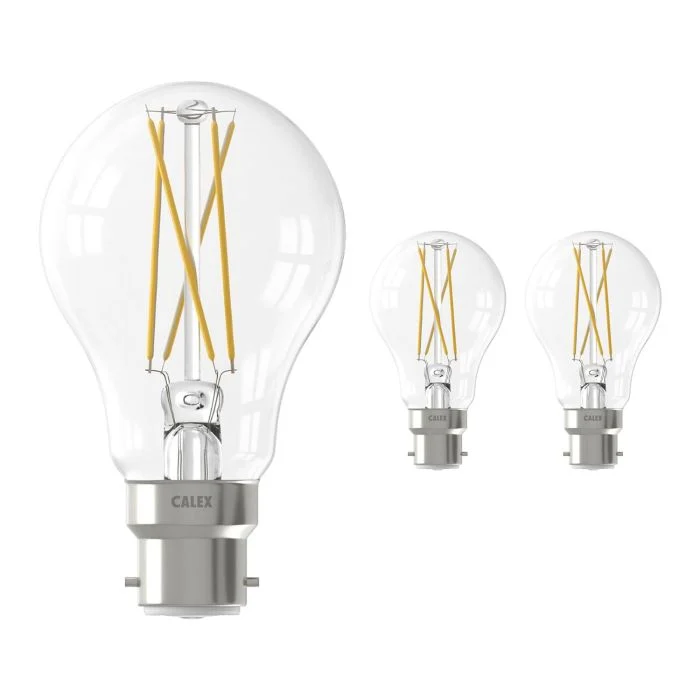 Multipack 3x Calex Smart Tuya Wifi B22 Pera con Filamento 7W 806lm - 818-830 Ajustable Blanco | Regulable - Reemplazo 60W
