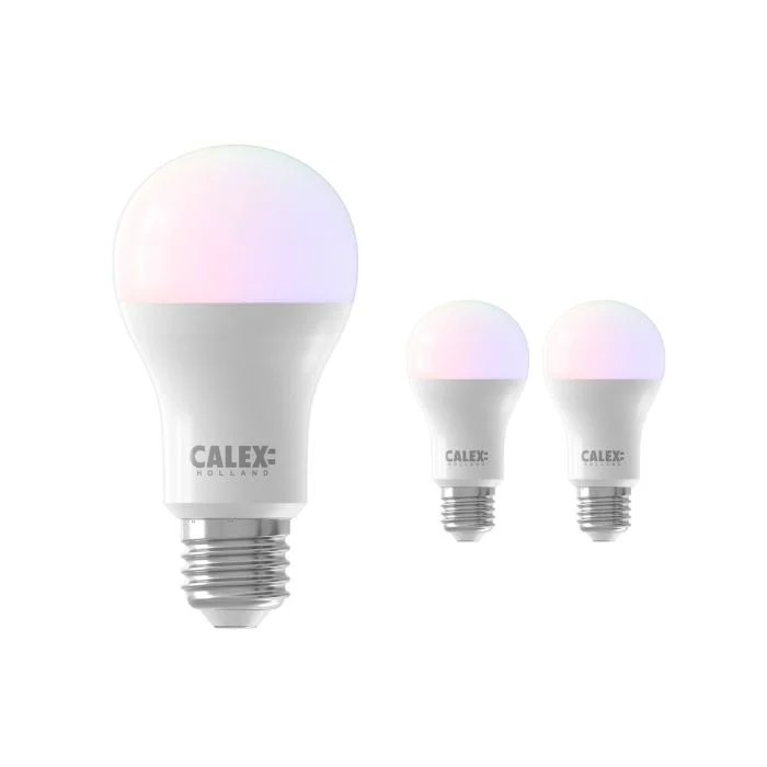 Multipack 3x Calex Smart Tuya Wifi E27 Pera 8.5W 806lm - 822-840 Ajustable Blanco | RGBW - Regulable - Reemplazo 60W