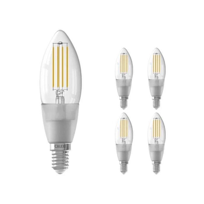 Multipack 5x Calex Smart Tuya Wifi E14 Vela con Filamento 4.5W 450lm - 818-830 Ajustable Blanco | Regulable - Reemplazo 40W