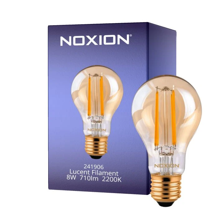 Noxion Lucent con Filamento LED E27 Pera Clara 8W 710lm - 822 Luz muy Cálida | Regulable - Reemplazo 50W