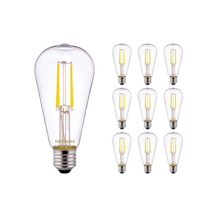 Multipack 10x Noxion Lucent LED E27 Pera con Filamento Clara 4W 470lm - 827 Luz muy Cálida | Reemplazo 40W