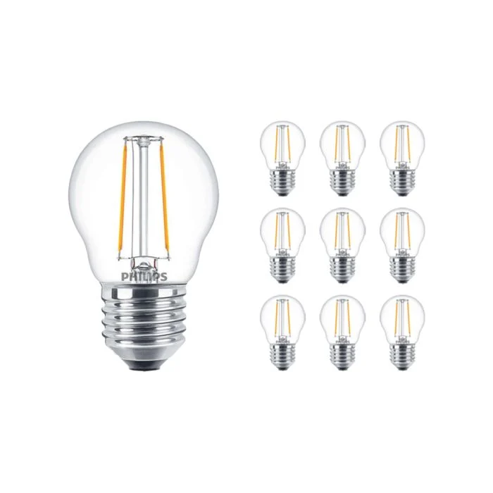 Multipack 10x Philips Corepro LED Lustre E27 Esférica con Filamento Clara 2W 250lm - 827 Luz muy Cálida | Reemplazo 25W