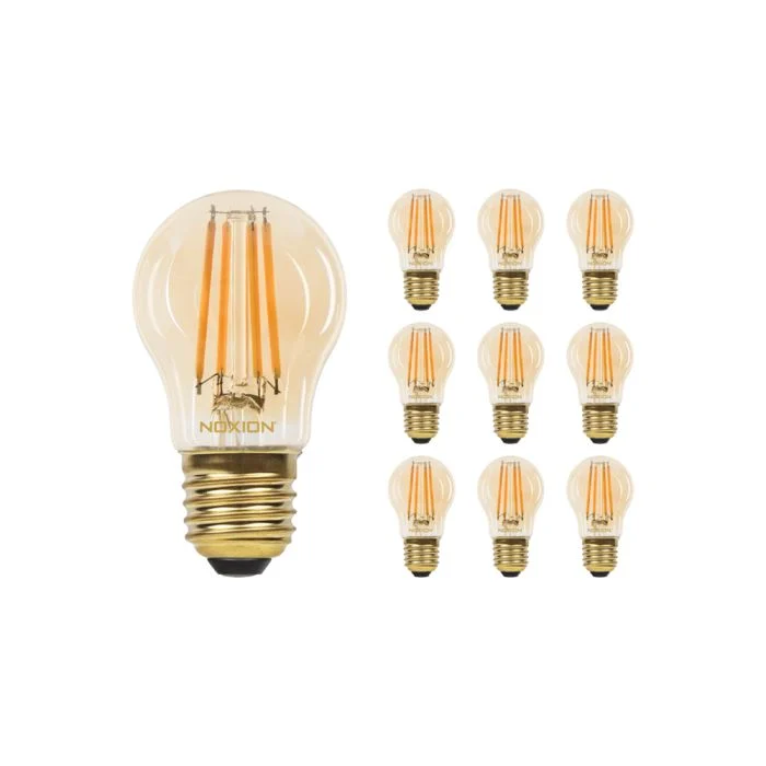 Multipack 10x Noxion Lucent Lustre LED E27 Esférica con Filamento Ámbar 4.1W 350lm - 822 Luz muy Cálida | Regulable - Reemplazo 32W