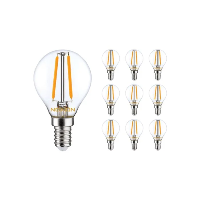 Multipack 10x Noxion Lucent Lustre LED E14 Esférica con Filamento Clara 2.5W 250lm – Regulable - Reemplazo 25W
