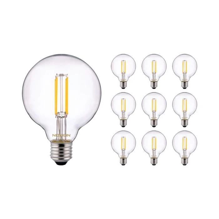 Multipack 10x Noxion Pro Classic LED E27 Globe con Filamento Clara 95mm 8W 806lm - 827 Luz muy Cálida | Regulable - Reemplazo 60W