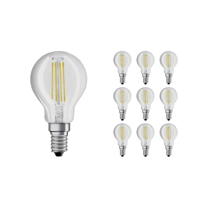 Multipack 10x Osram Retrofit LED E14 Esférica con Filamento Clara 4W 470lm - 840 Blanco Frio | Reemplazo 40W