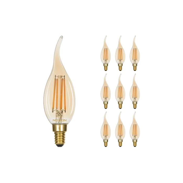 Multipack 10x Noxion Lucent LED E14 Punta torcida Vela con Filamento Ámbar 4.1W 350lm - 822 Luz muy Cálida | Regulable - Reemplazo 40W
