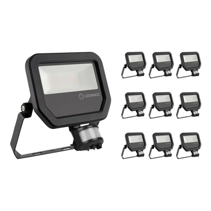 Multipack 10x Ledvance Proyector LED Sensor GEN 3 Negro 20W 2400lm 100D - 840 Blanco Frio | IP65 - Sensor de movimiento y luz - Simétrico - Reemplazo 50W