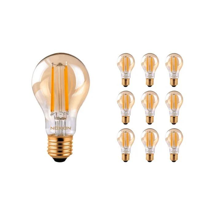 Multipack 10x Noxion Lucent con Filamento LED E27 Pera Ámbar 7.2W 630lm -  822 Luz muy Cálida | Regulable - Reemplazo 50W