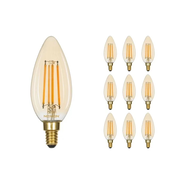 Multipack 10x Noxion Lucent LED E14 Vela con Filamento Ámbar 4.1W 350lm - 822 Luz muy Cálida | Regulable - Reemplazo 40W
