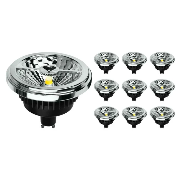 Multipack 10x Noxion Lucent Foco LED GU10 AR111 15W 850lm 40D - 930 Luz Cálida | Mejor Reproducción De Color - Regulable - Reemplazo 75W