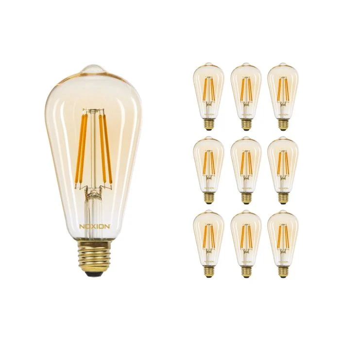 Multipack 10x Noxion Lucent LED E27 Edison con Filamento Ámbar 7.2W 630lm - 822 Luz muy Cálida | Regulable - Reemplazo 50W