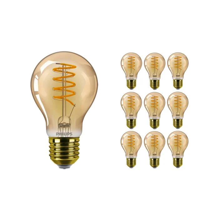 Multipack 10x Philips MASTER Value LED Bulbo E27 Pera Oro 4W 250lm - 818 Luz muy Cálida | Regulable - Reemplazo 25W