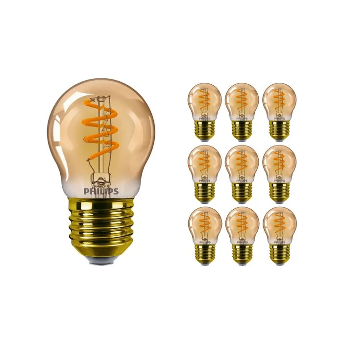 Multipack 10x Philips MASTER Value LED Lustre E27 Esférica Oro 2.6W 136lm - 818 Luz Muy Cálida | Reemplazo 15W