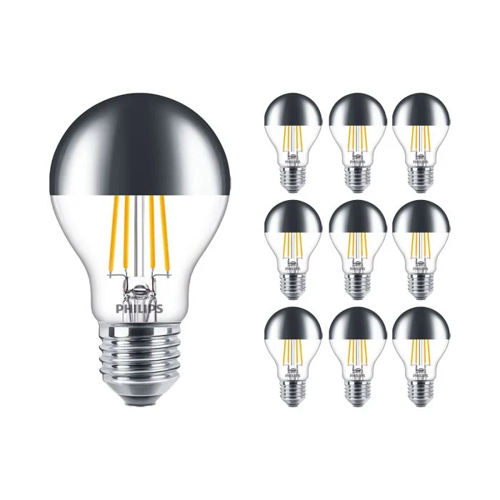 Multipack 10x Philips Classic LED Bulbo E27 Pera Mirror 7.2W 650lm 650lm - 827 Luz muy Cálida | Regulable - Reemplazo 60W