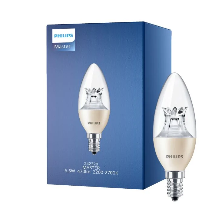 Philips MASTER LED Vela E14 Corona Clara 5.5W 470lm - 822-827 Dim To Warm | Regulable - Reemplazo 40W