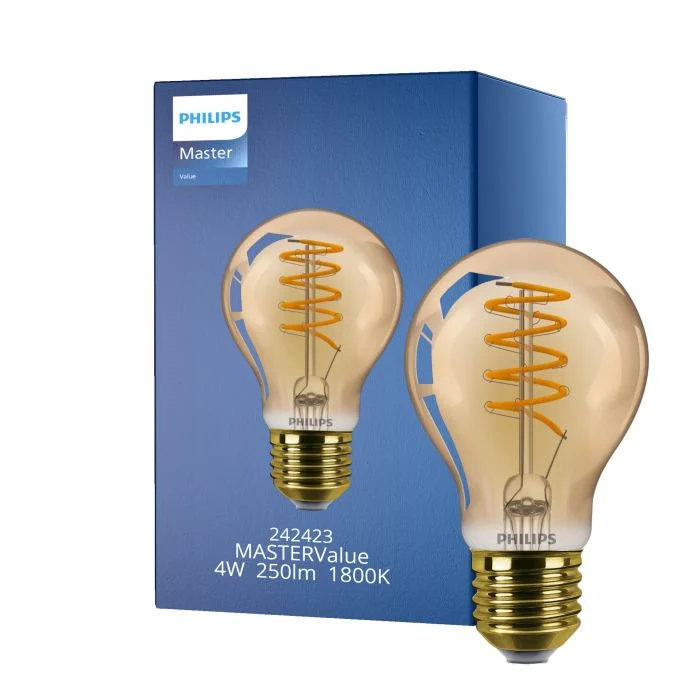 Philips MASTER Value LED Bulbo E27 Pera Oro 4W 250lm - 818 Luz muy Cálida | Regulable - Reemplazo 25W