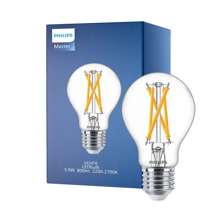 Philips MASTER Value LED Bulbo E27 Pera Clara 5.9W 806lm - 927 Luz muy Cálida | Mejor reproducción de color - Regulable - Reemplazo 60W