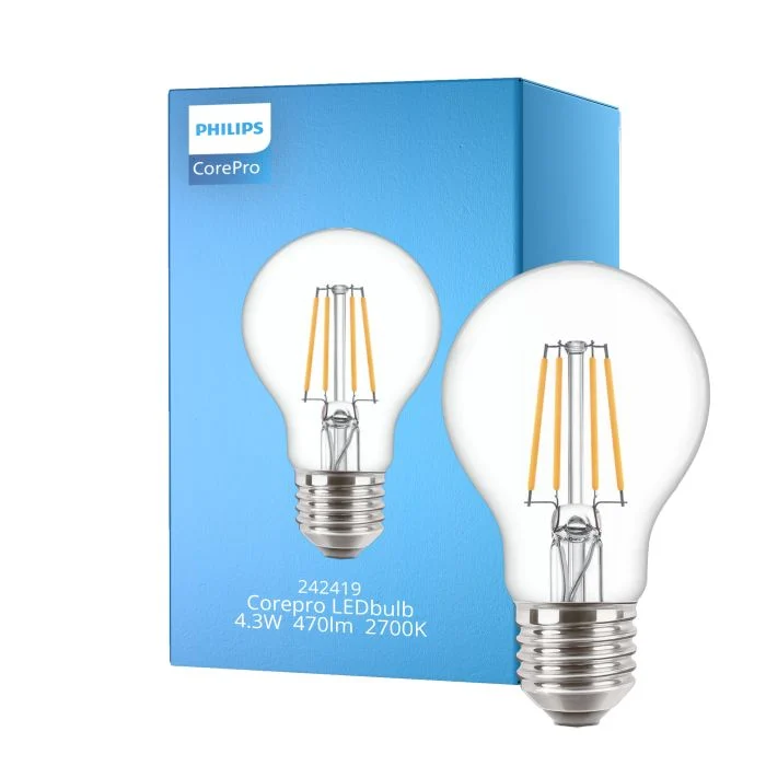 Philips Corepro LED Bulbo E27 Pera Clara 4.3W 470lm - 827 Luz muy Cálida | Reemplazo 40W