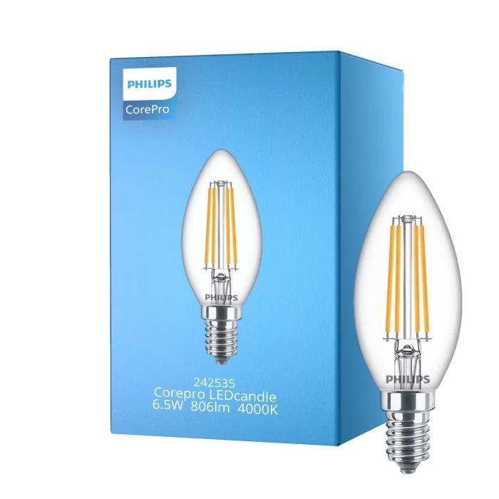 Philips Corepro LED Vela E14 con Filamento Clara 6.5W 806lm - 840 Blanco Frio | Reemplazo 60W