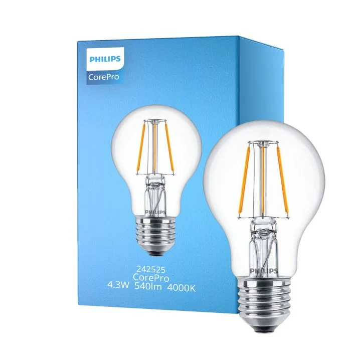 Philips Corepro LED Bulbo E27 Pera Clara 4.3W 540lm - 840 Blanco Frio | Reemplazo 40W