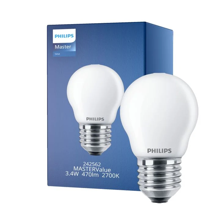 Philips Master Value LED Lustre E27 Esférica Mate 3.4W 470lm - 927 Luz muy Cálida | Mejor reproducción de color - Regulable - Reemplazo 40W