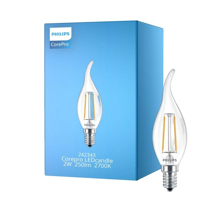 Philips Corepro LED Vela E14 Punta torcida con Filamento Clara 2W 250lm - 827 Luz muy Cálida | Reemplazo 25W